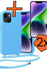 Nomfy Nomfy iPhone 13 Mini Hoesje Met Koord Met 2x Screenprotector - Lichtblauw