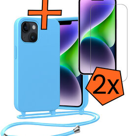 Nomfy Nomfy iPhone 13 Mini Hoesje Met Koord Met 2x Screenprotector - Lichtblauw