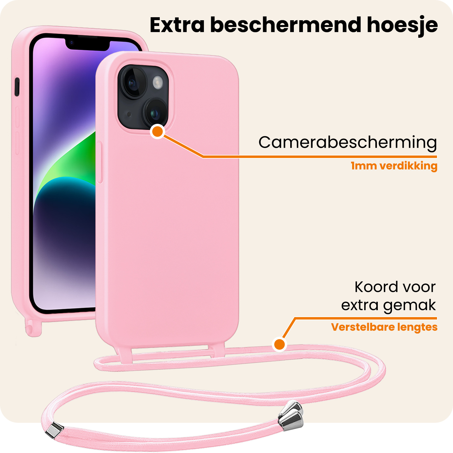 Nomfy Nomfy iPhone 13 Mini Hoesje Met Koord - Lichtroze
