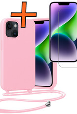 Nomfy Nomfy iPhone 13 Mini Hoesje Met Koord Met Screenprotector - Lichtroze