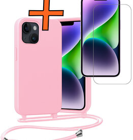 Nomfy Nomfy iPhone 13 Mini Hoesje Met Koord Met Screenprotector - Lichtroze