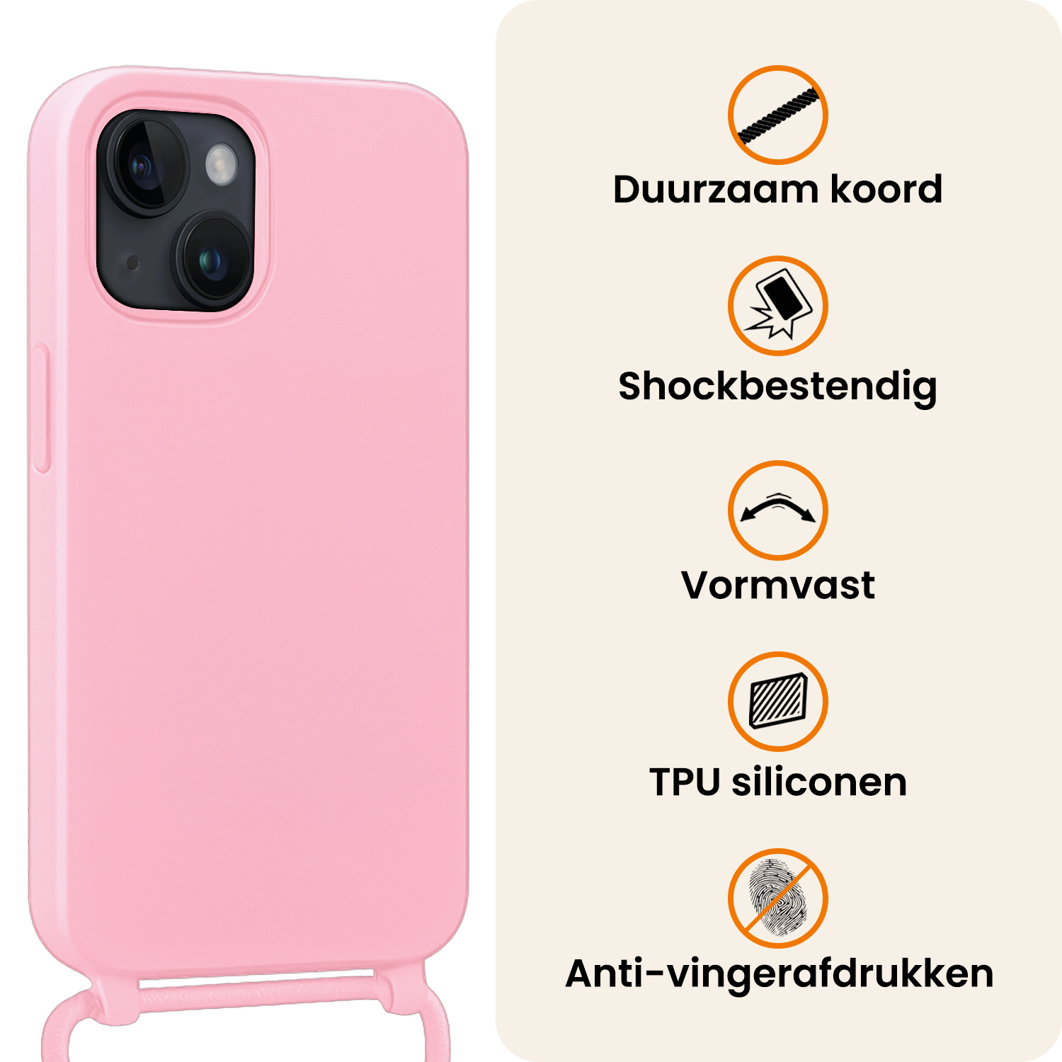 Nomfy Nomfy iPhone 13 Mini Hoesje Met Koord Met Screenprotector - Lichtroze