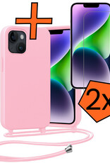 Nomfy Nomfy iPhone 13 Mini Hoesje Met Koord Met 2x Screenprotector - Lichtroze