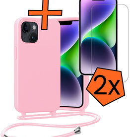 Nomfy Nomfy iPhone 13 Mini Hoesje Met Koord Met 2x Screenprotector - Lichtroze