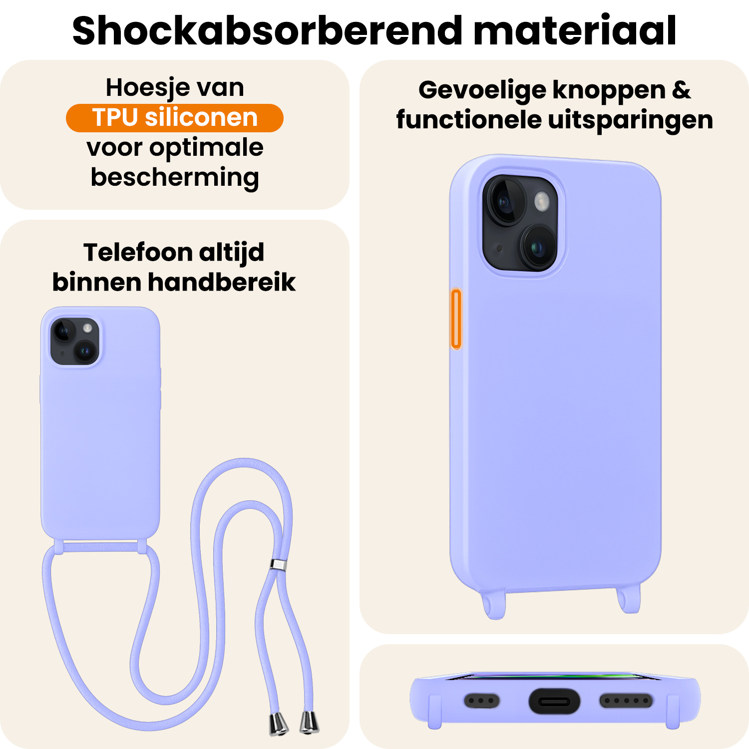 Nomfy Nomfy iPhone 13 Mini Hoesje Met Koord - Lila