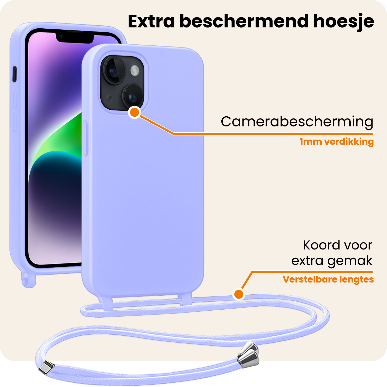 Nomfy Nomfy iPhone 13 Mini Hoesje Met Koord - Lila - 2 PACK