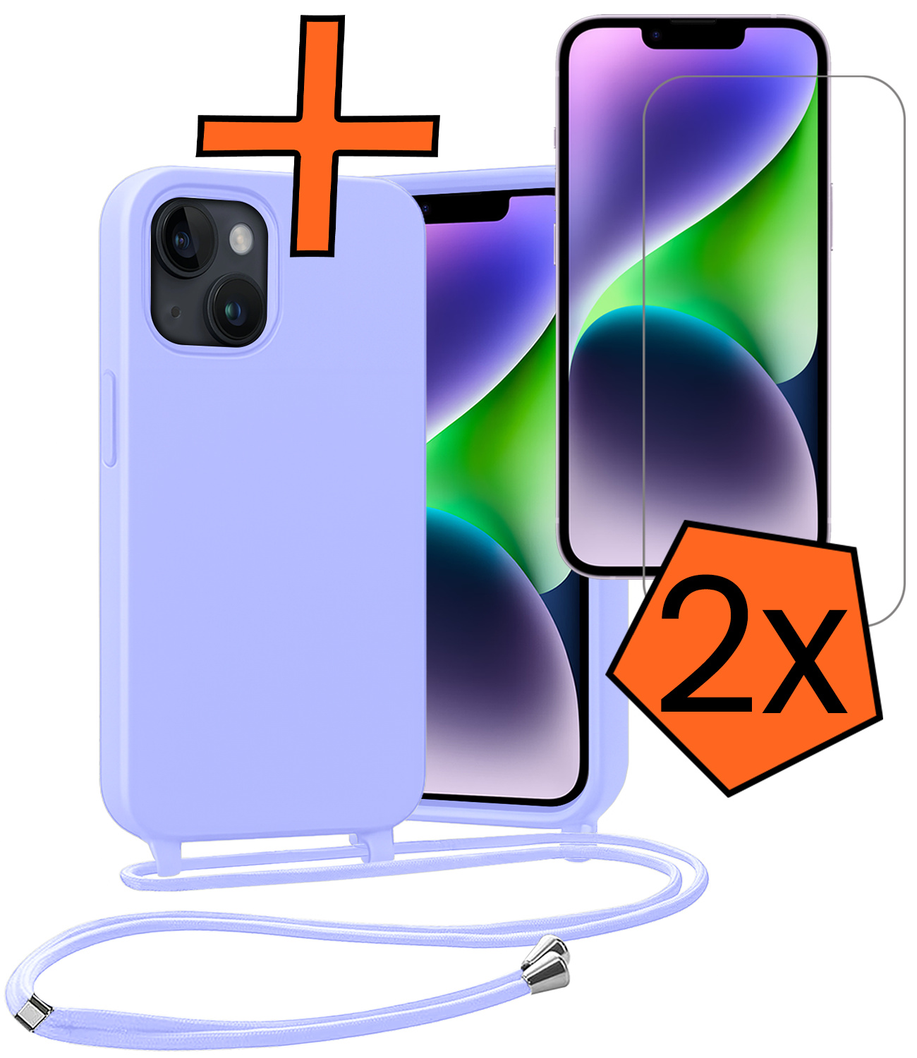 Nomfy Nomfy iPhone 13 Mini Hoesje Met Koord Met 2x Screenprotector - Lila