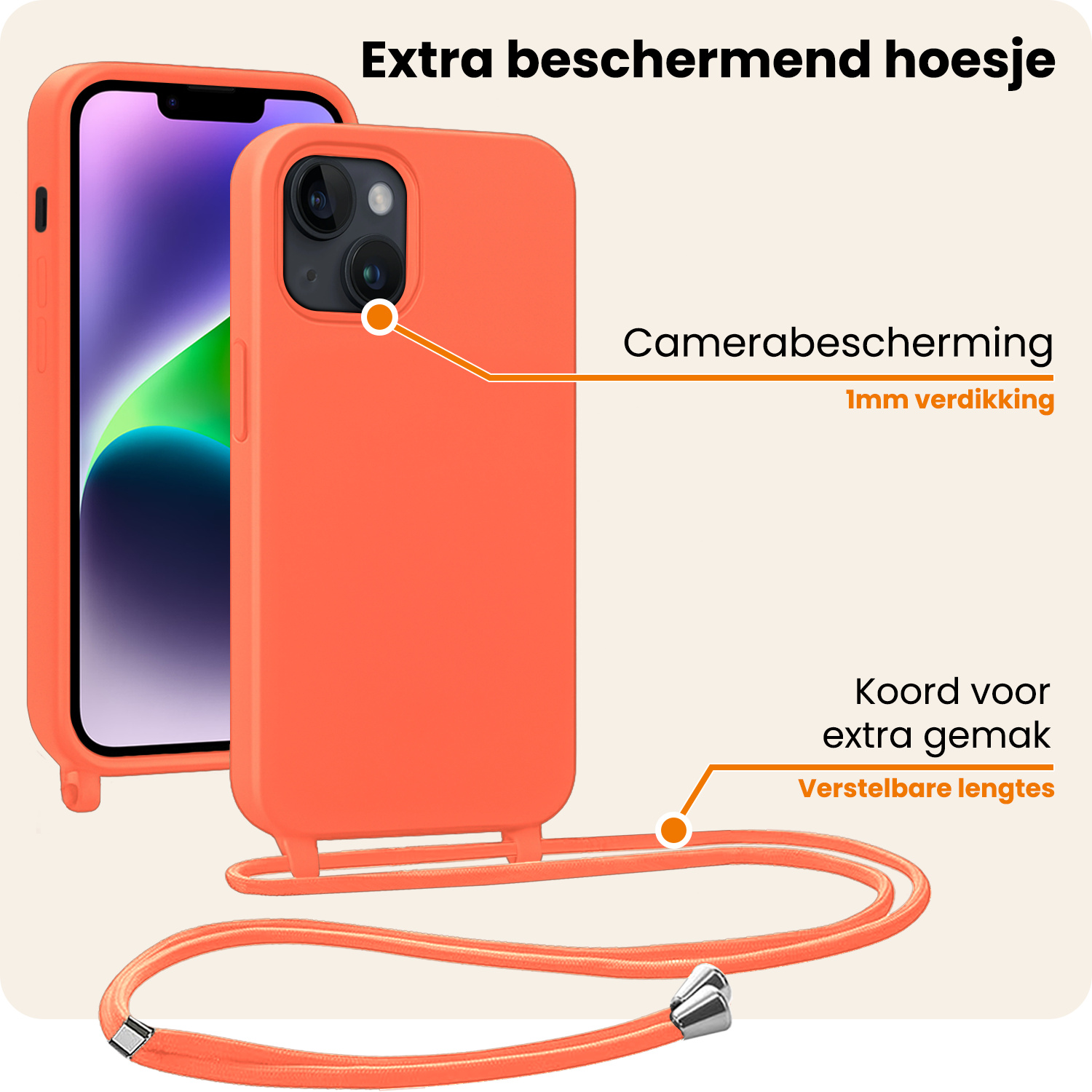Nomfy Nomfy iPhone 13 Mini Hoesje Met Koord - Papaya