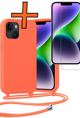 Nomfy Nomfy iPhone 13 Mini Hoesje Met Koord Met Screenprotector - Papaya