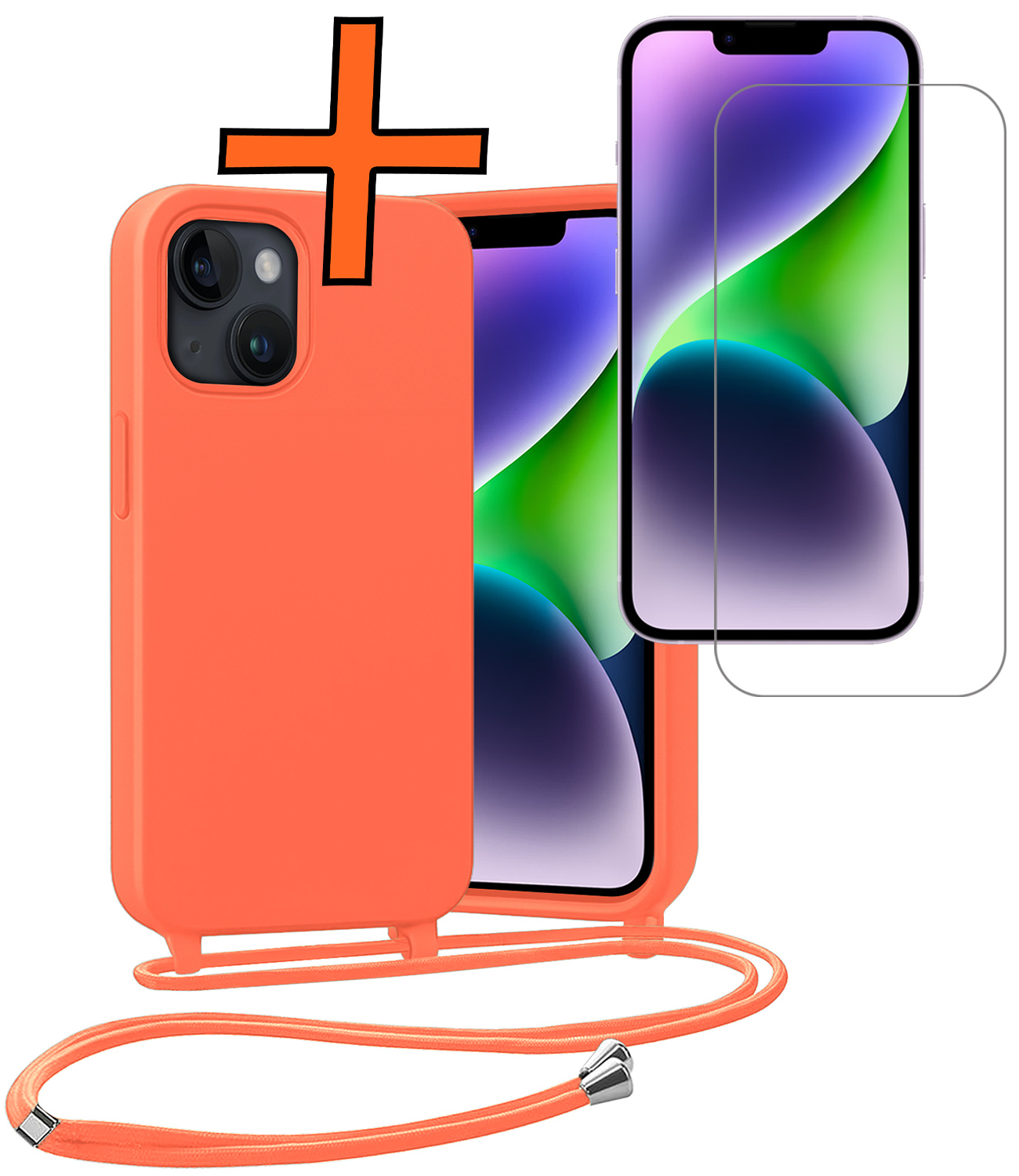 Nomfy Nomfy iPhone 13 Mini Hoesje Met Koord Met Screenprotector - Papaya