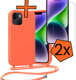 Nomfy Nomfy iPhone 13 Mini Hoesje Met Koord Met 2x Screenprotector - Papaya