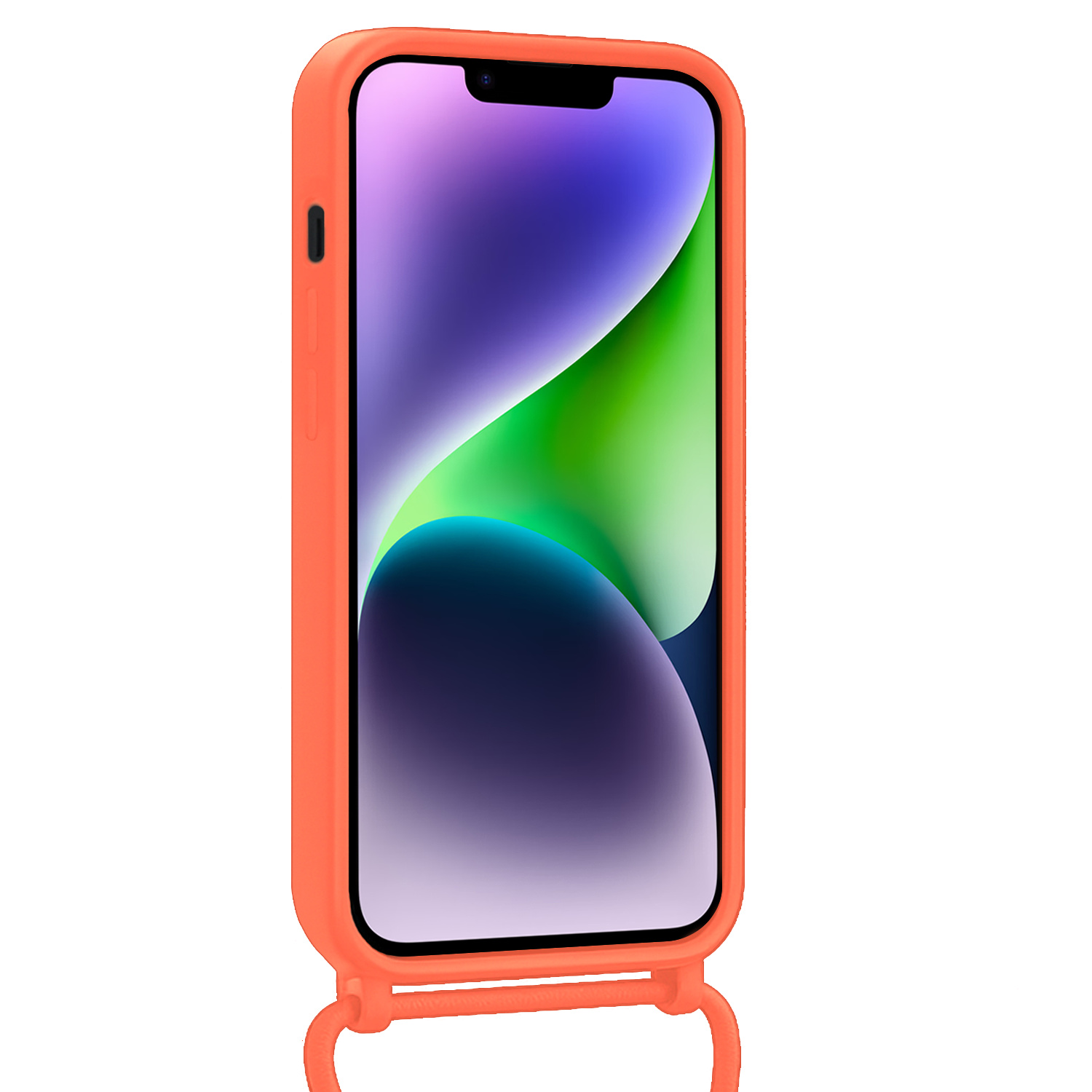 Nomfy Nomfy iPhone 13 Mini Hoesje Met Koord Met 2x Screenprotector - Papaya