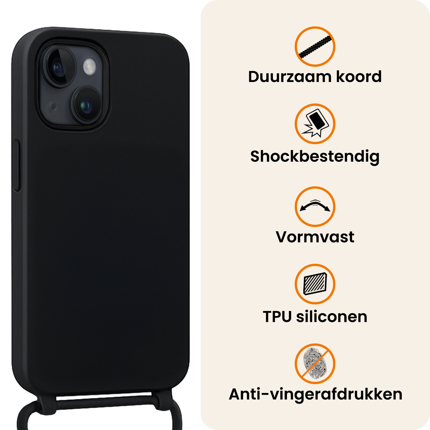Nomfy Nomfy iPhone 13 Mini Hoesje Met Koord - Zwart