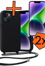 Nomfy Nomfy iPhone 13 Mini Hoesje Met Koord Met 2x Screenprotector - Zwart