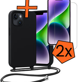 Nomfy Nomfy iPhone 13 Mini Hoesje Met Koord Met 2x Screenprotector - Zwart