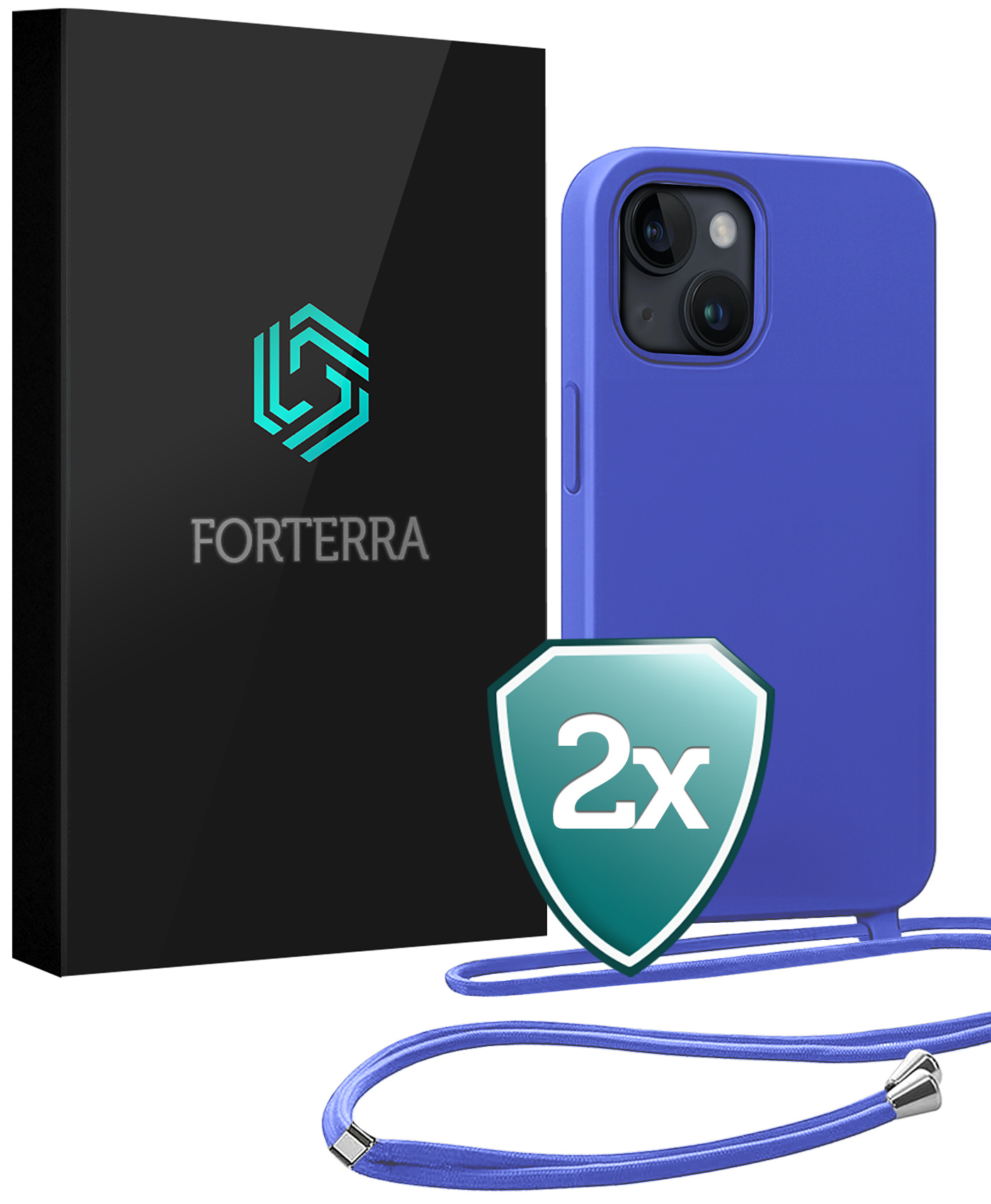 Forterra Forterra iPhone 13 Mini Hoesje Met Koord - Fel Blauw - 2 PACK