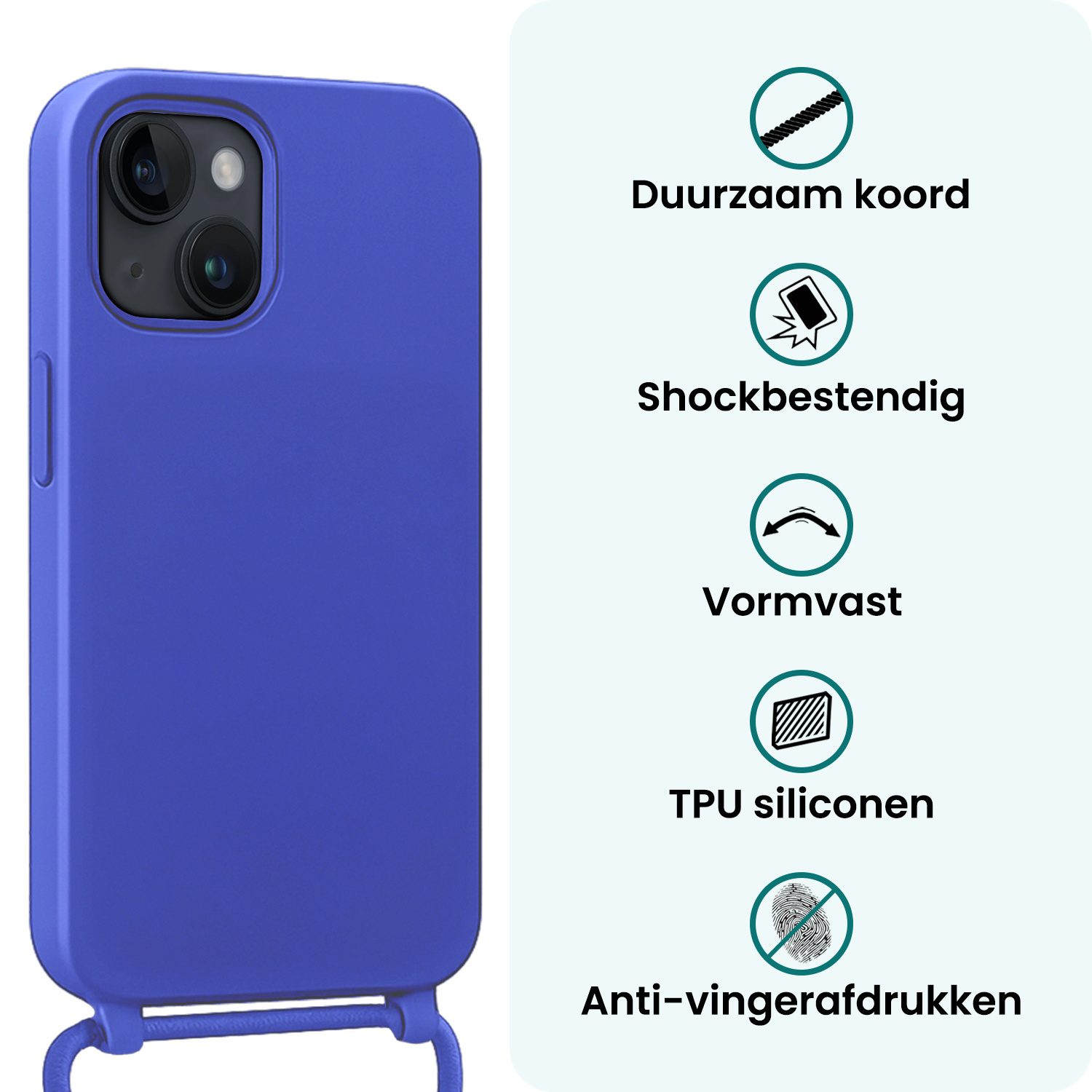 Forterra Forterra iPhone 13 Mini Hoesje Met Koord Met Screenprotector - Fel Blauw