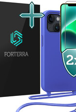 Forterra Forterra iPhone 13 Mini Hoesje Met Koord Met 2x Screenprotector - Fel Blauw