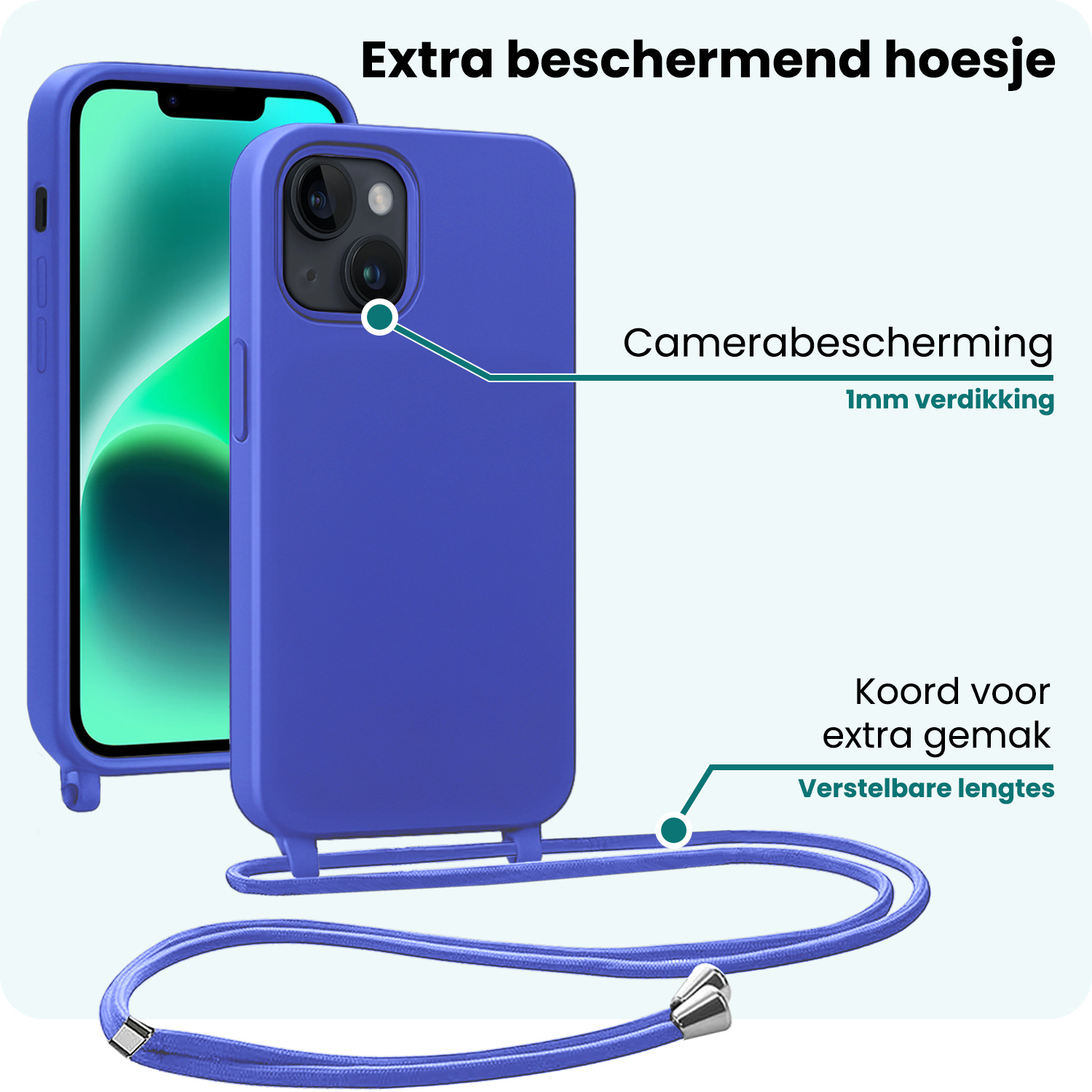 Forterra Forterra iPhone 13 Mini Hoesje Met Koord Met 2x Screenprotector - Fel Blauw