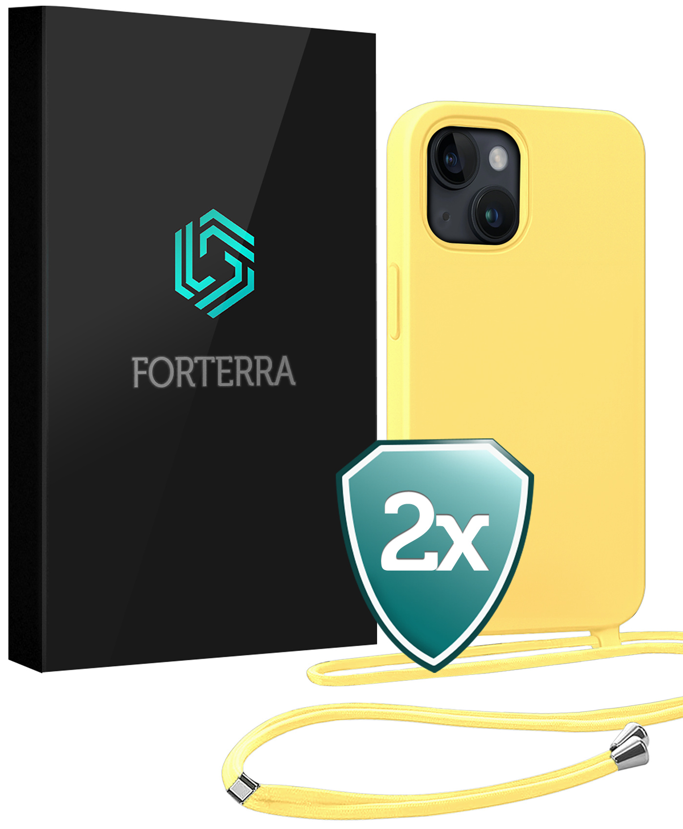 Forterra Forterra iPhone 13 Mini Hoesje Met Koord - Geel - 2 PACK