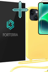 Forterra Forterra iPhone 13 Mini Hoesje Met Koord Met Screenprotector - Geel