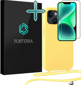 Forterra Forterra iPhone 13 Mini Hoesje Met Koord Met Screenprotector - Geel
