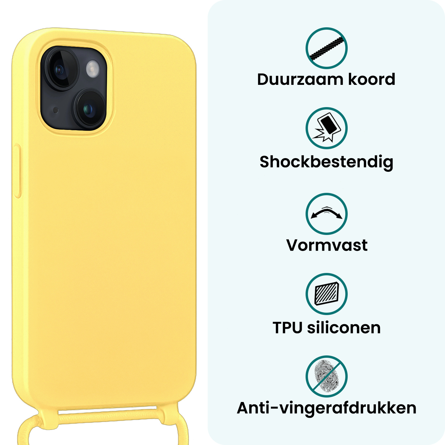 Forterra Forterra iPhone 13 Mini Hoesje Met Koord Met Screenprotector - Geel