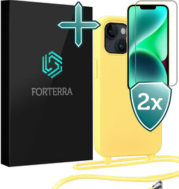 Forterra Forterra iPhone 13 Mini Hoesje Met Koord Met 2x Screenprotector - Geel