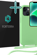 Forterra Forterra iPhone 13 Mini Hoesje Met Koord Met Screenprotector - Groen