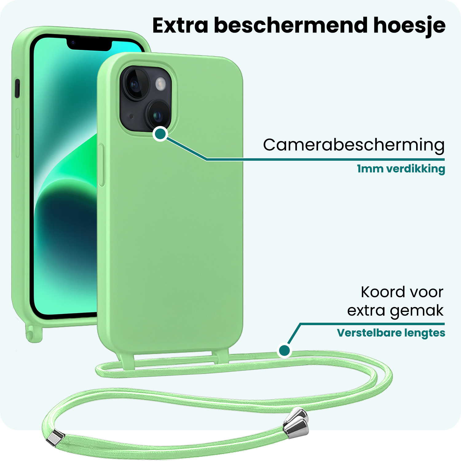 Forterra Forterra iPhone 13 Mini Hoesje Met Koord Met Screenprotector - Groen