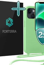 Forterra Forterra iPhone 13 Mini Hoesje Met Koord Met 2x Screenprotector - Groen