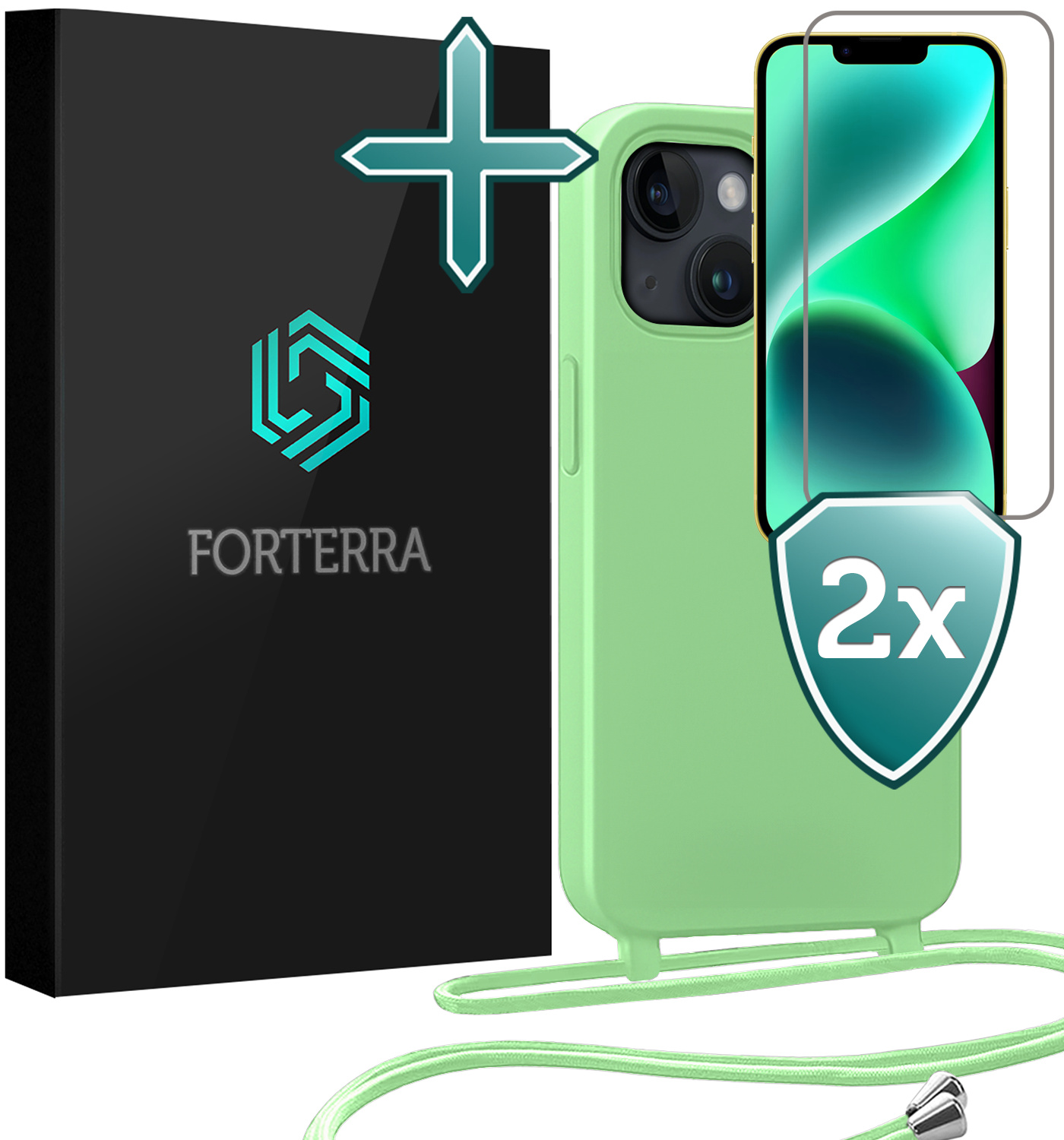 Forterra Forterra iPhone 13 Mini Hoesje Met Koord Met 2x Screenprotector - Groen