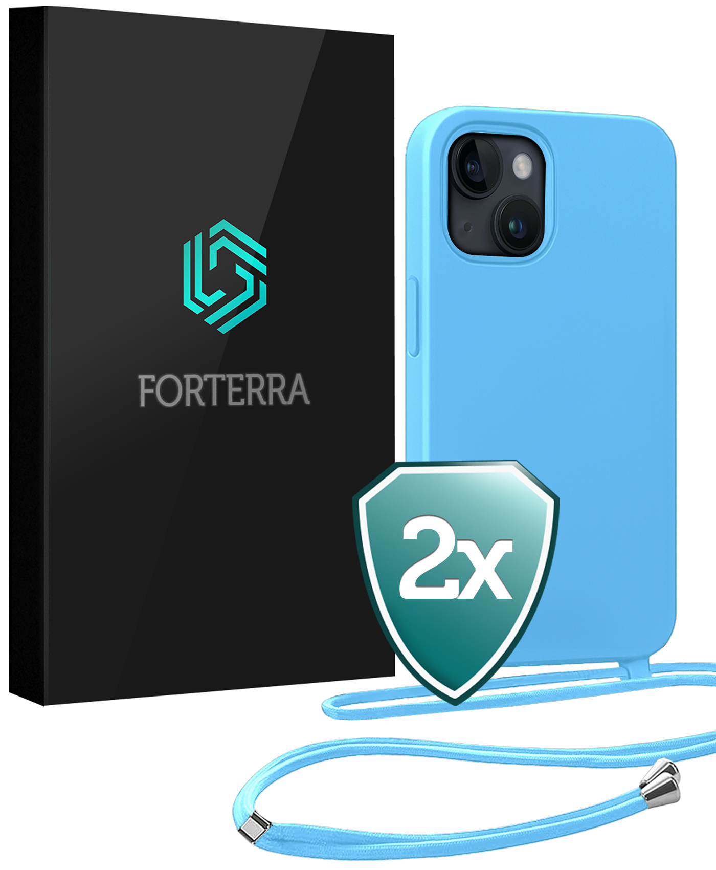 Forterra Forterra iPhone 13 Mini Hoesje Met Koord - Lichtblauw - 2 PACK