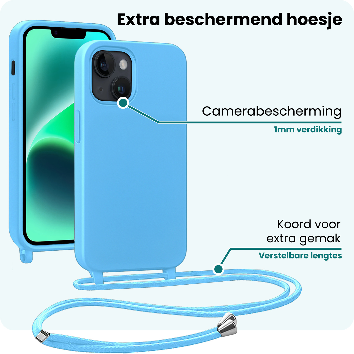 Forterra Forterra iPhone 13 Mini Hoesje Met Koord - Lichtblauw - 2 PACK