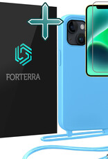 Forterra Forterra iPhone 13 Mini Hoesje Met Koord Met Screenprotector - Lichtblauw
