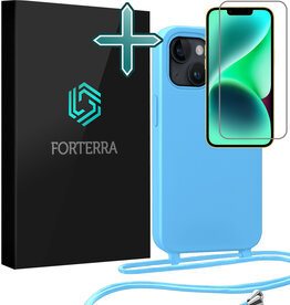 Forterra Forterra iPhone 13 Mini Hoesje Met Koord Met Screenprotector - Lichtblauw