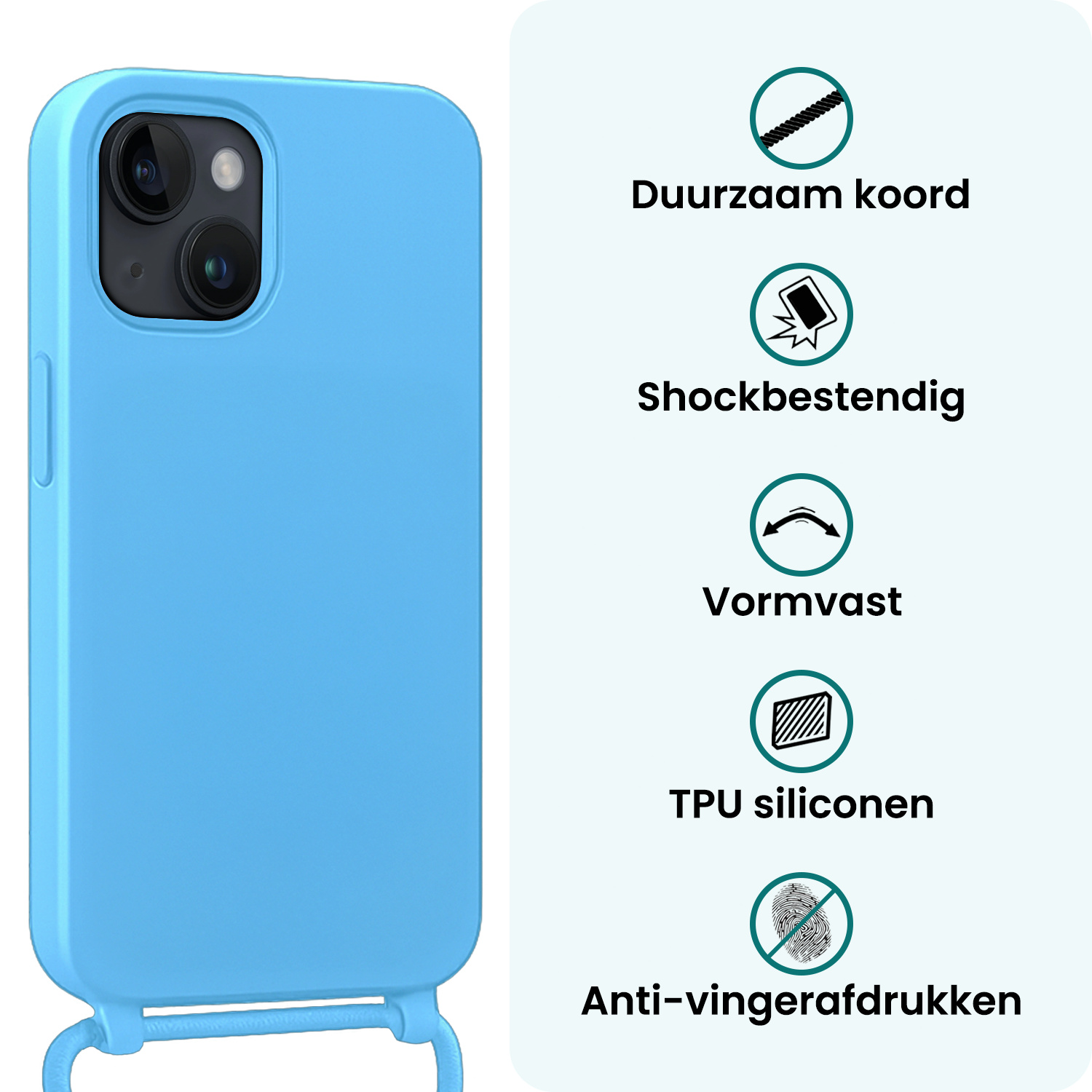 Forterra Forterra iPhone 13 Mini Hoesje Met Koord Met 2x Screenprotector - Lichtblauw