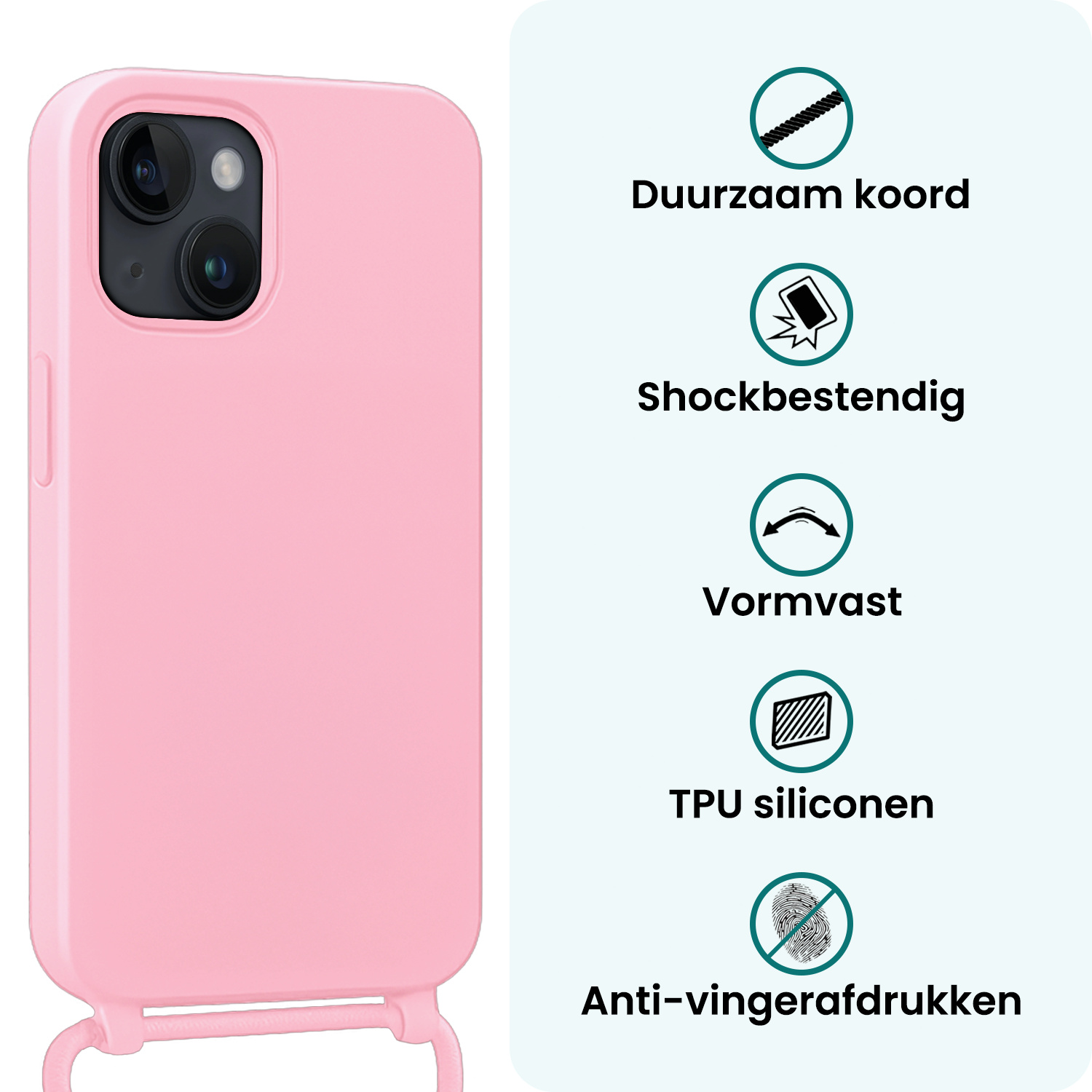 Forterra Forterra iPhone 13 Mini Hoesje Met Koord - Lichtroze