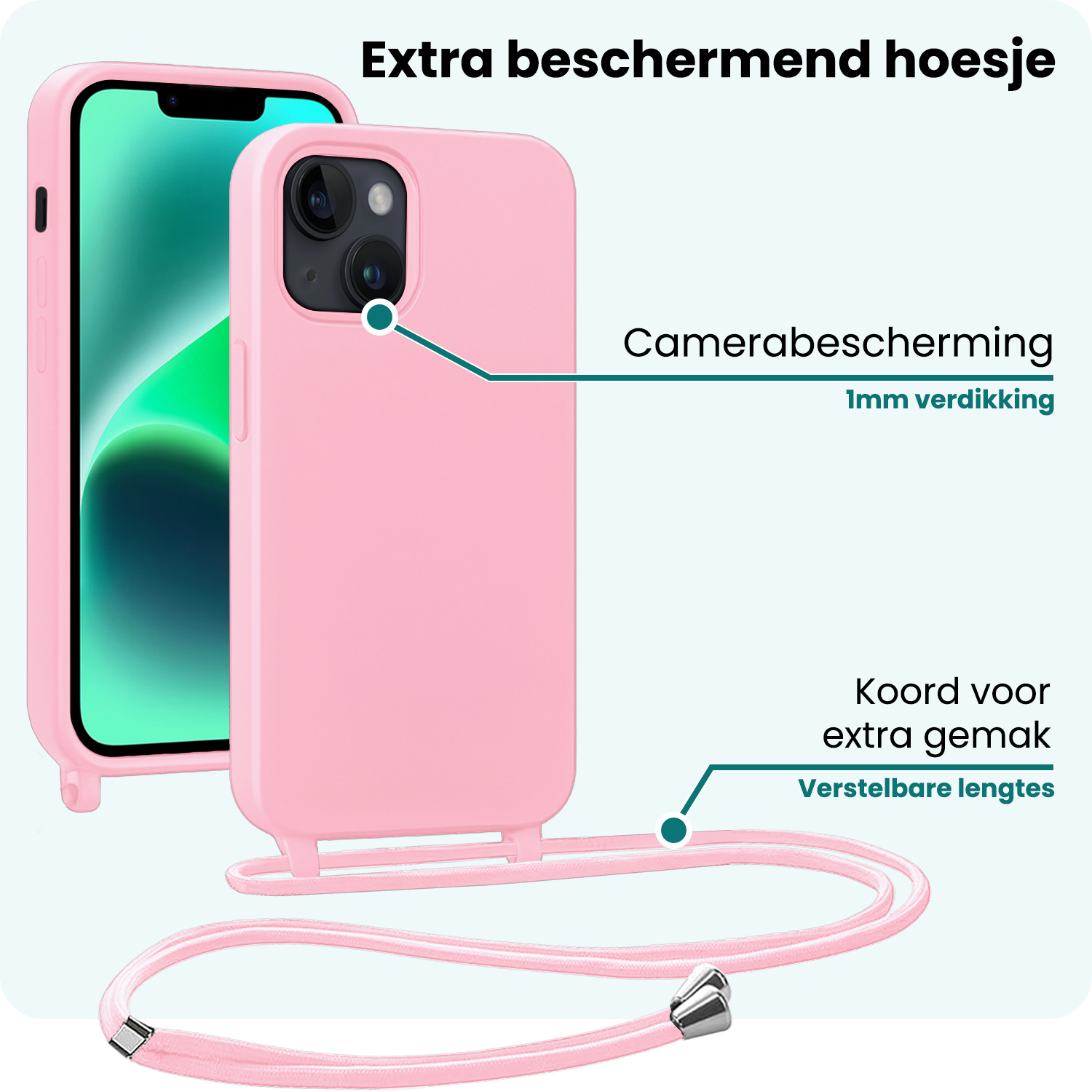 Forterra Forterra iPhone 13 Mini Hoesje Met Koord - Lichtroze