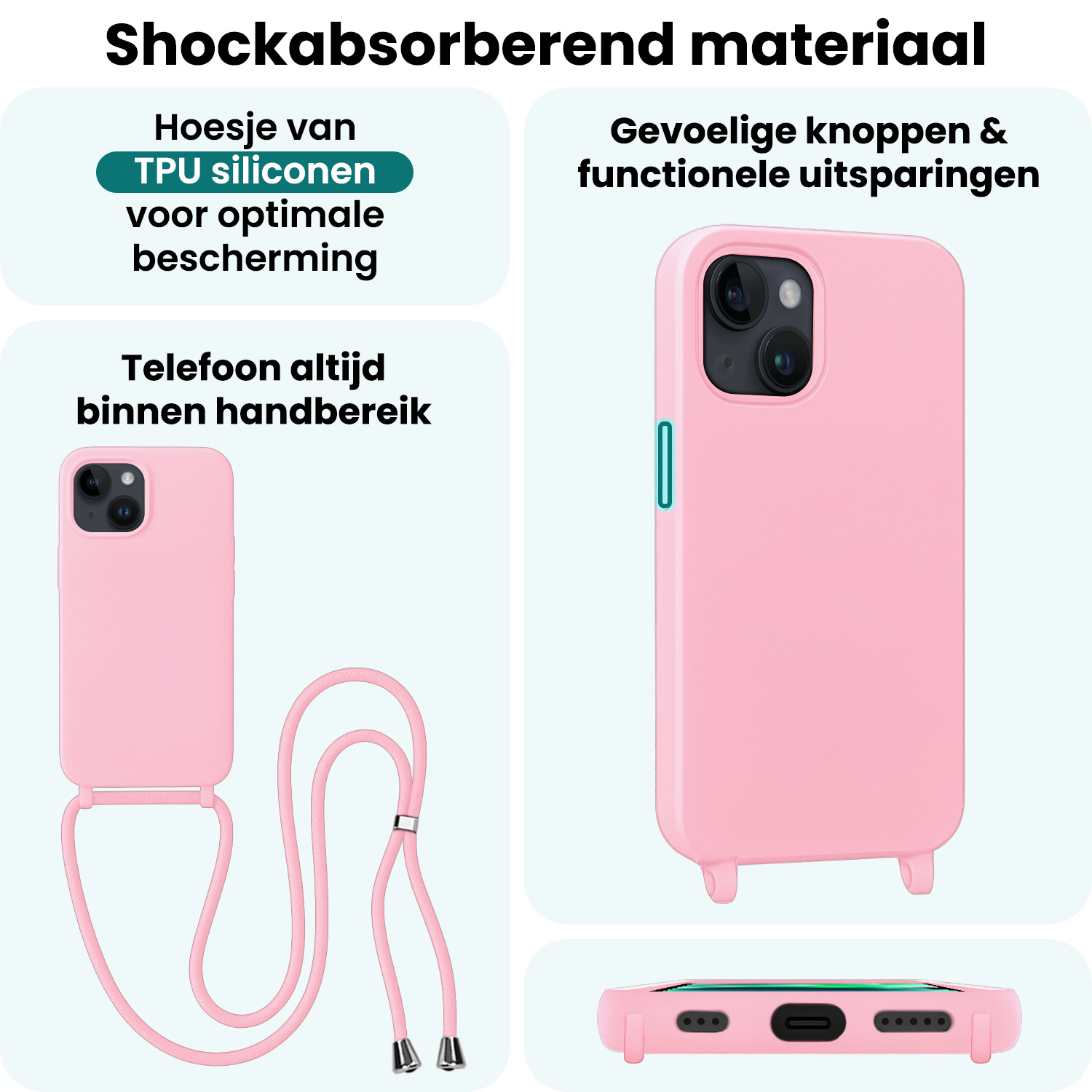 Forterra Forterra iPhone 13 Mini Hoesje Met Koord - Lichtroze