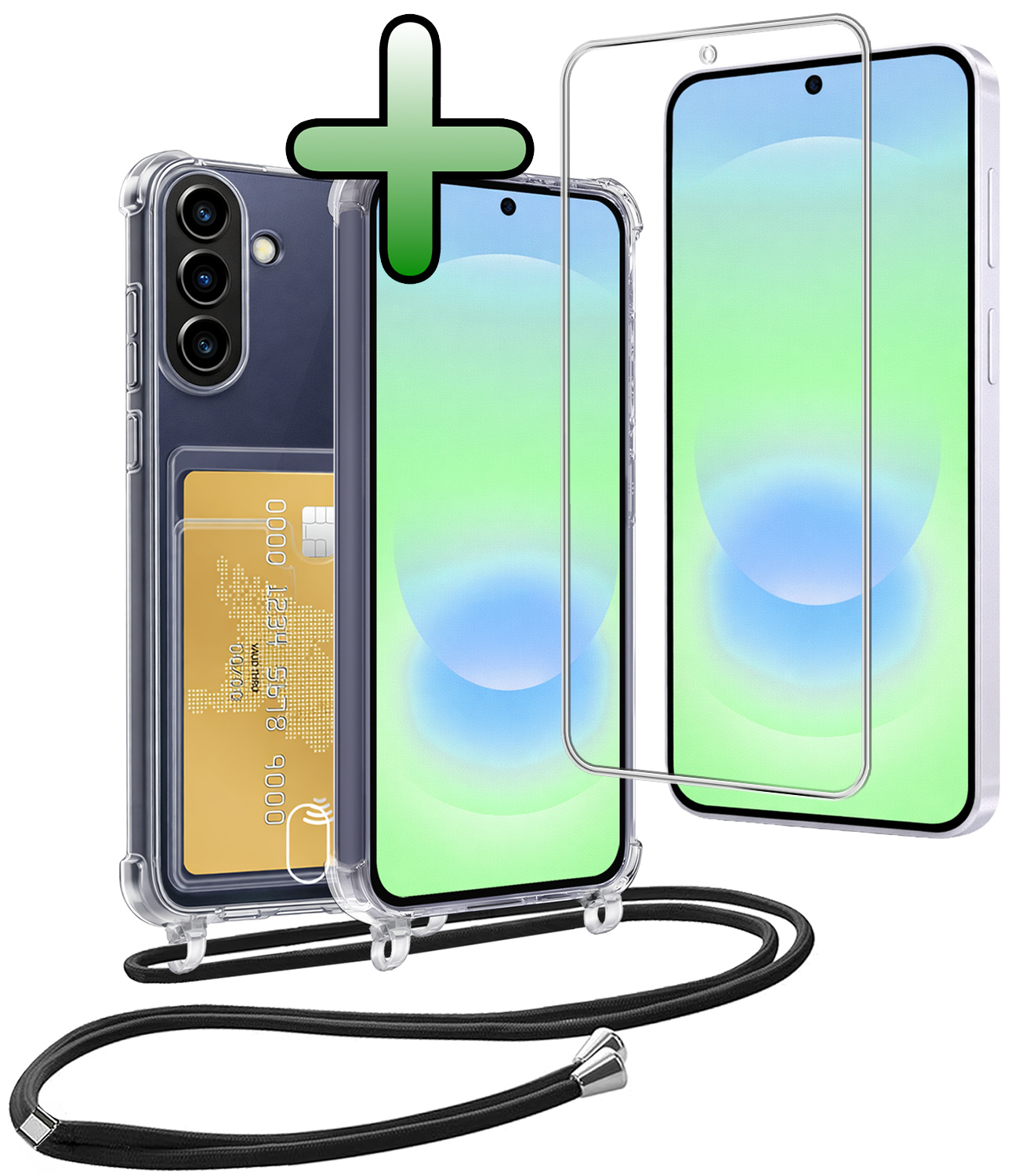 BASEY. BASEY. Samsung Galaxy A37 Hoesje Pashouder met Koord Met Screenprotector