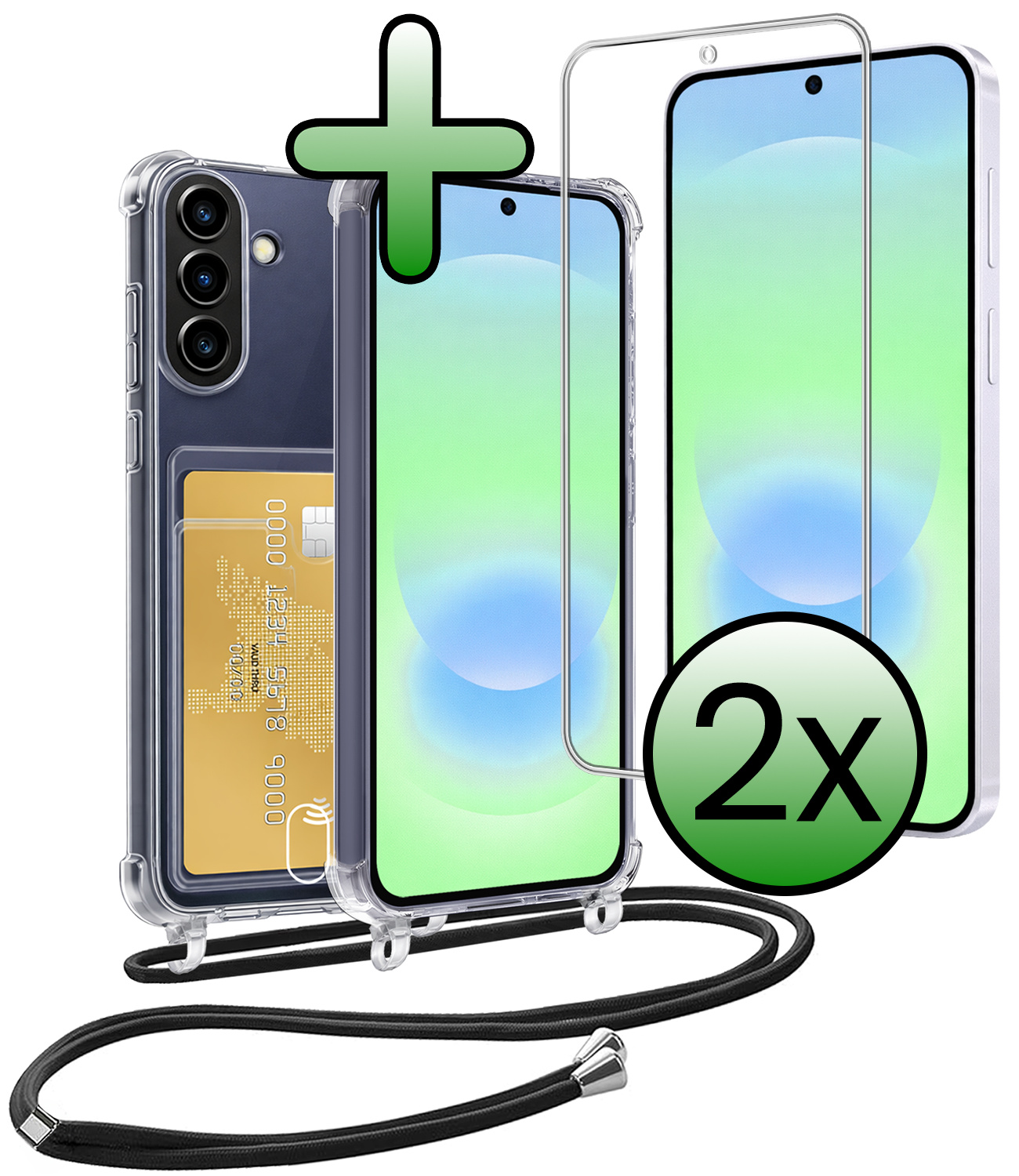 BASEY. BASEY. Samsung Galaxy A37 Hoesje Pashouder met Koord Met 2x Screenprotector