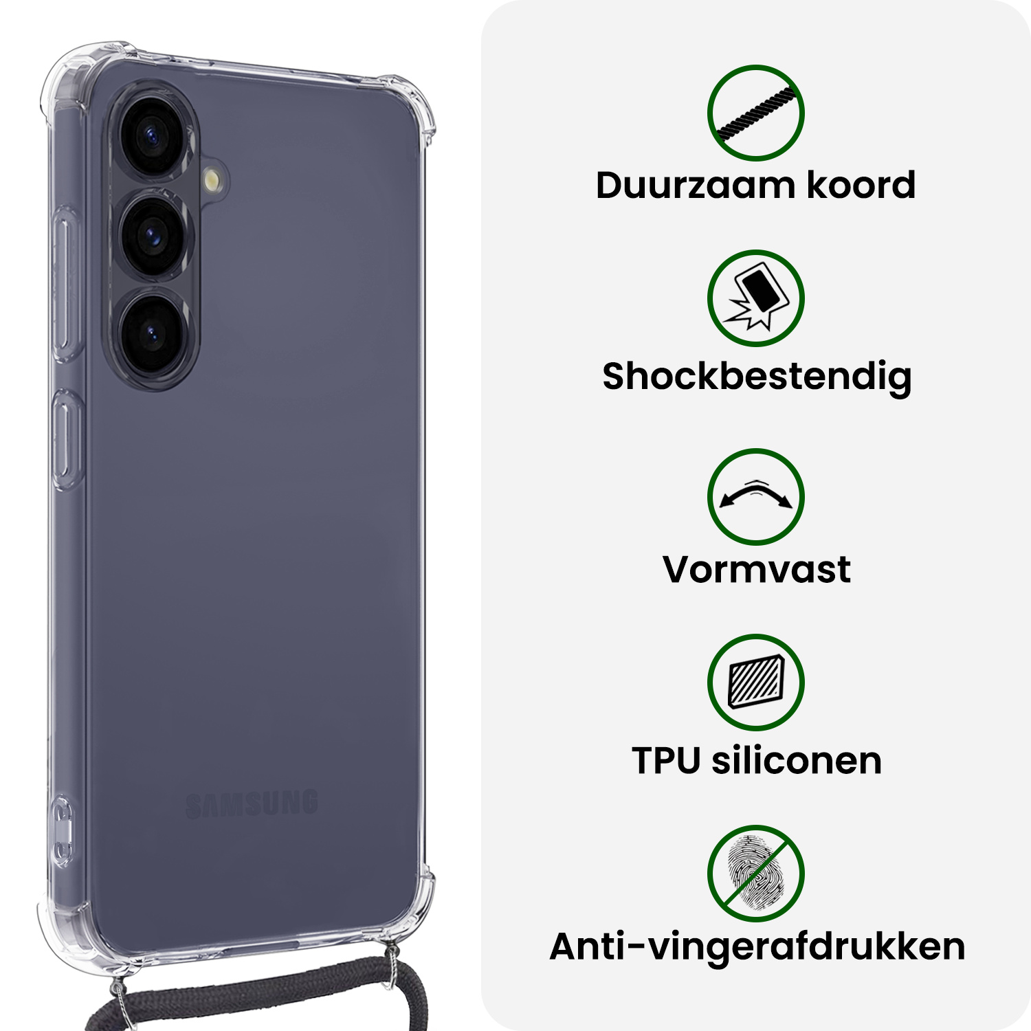 BASEY. BASEY. Samsung Galaxy A37 Hoesje Transparant Shockproof Met Zwart Koord