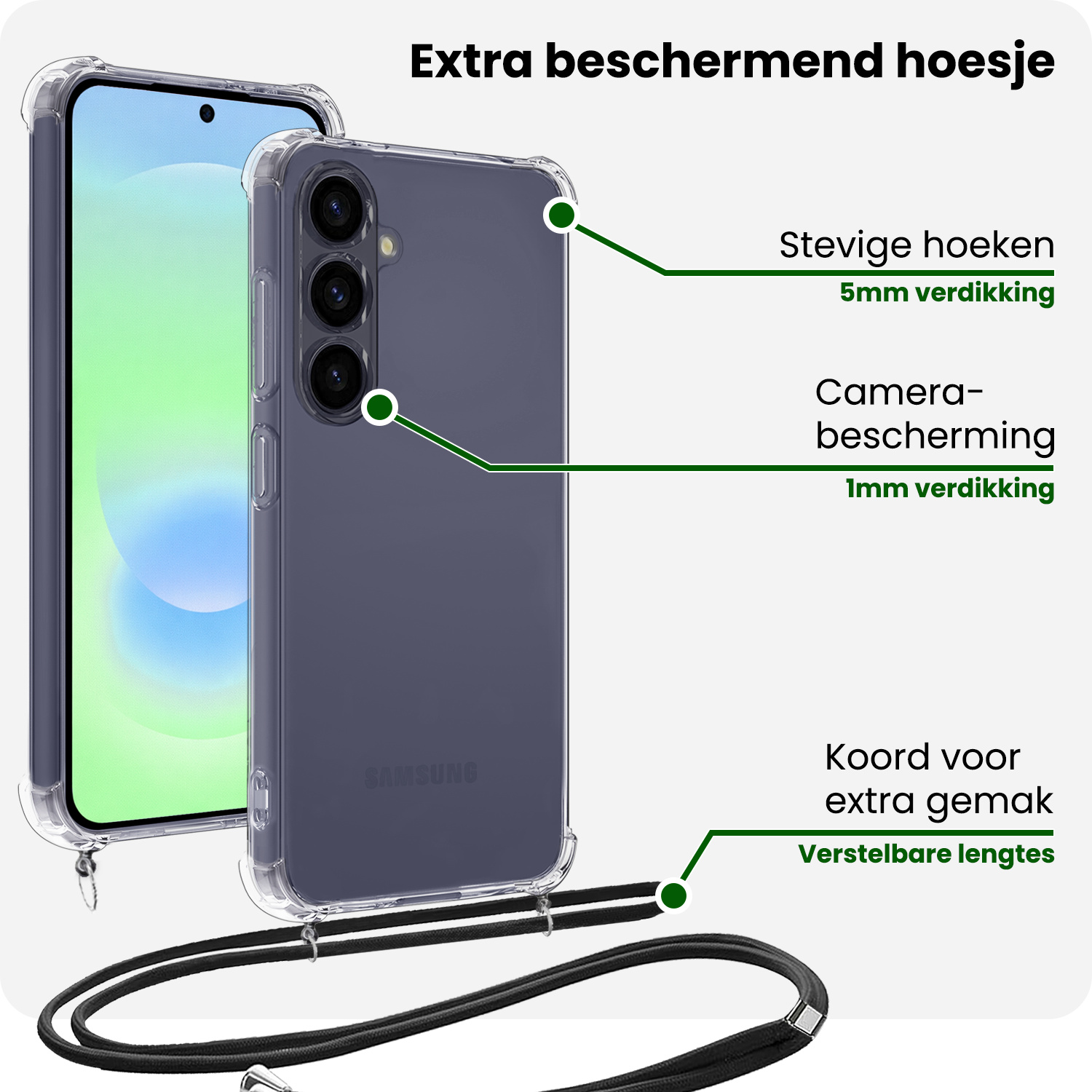 BASEY. BASEY. Samsung Galaxy A37 Hoesje Transparant Shockproof Met Zwart Koord