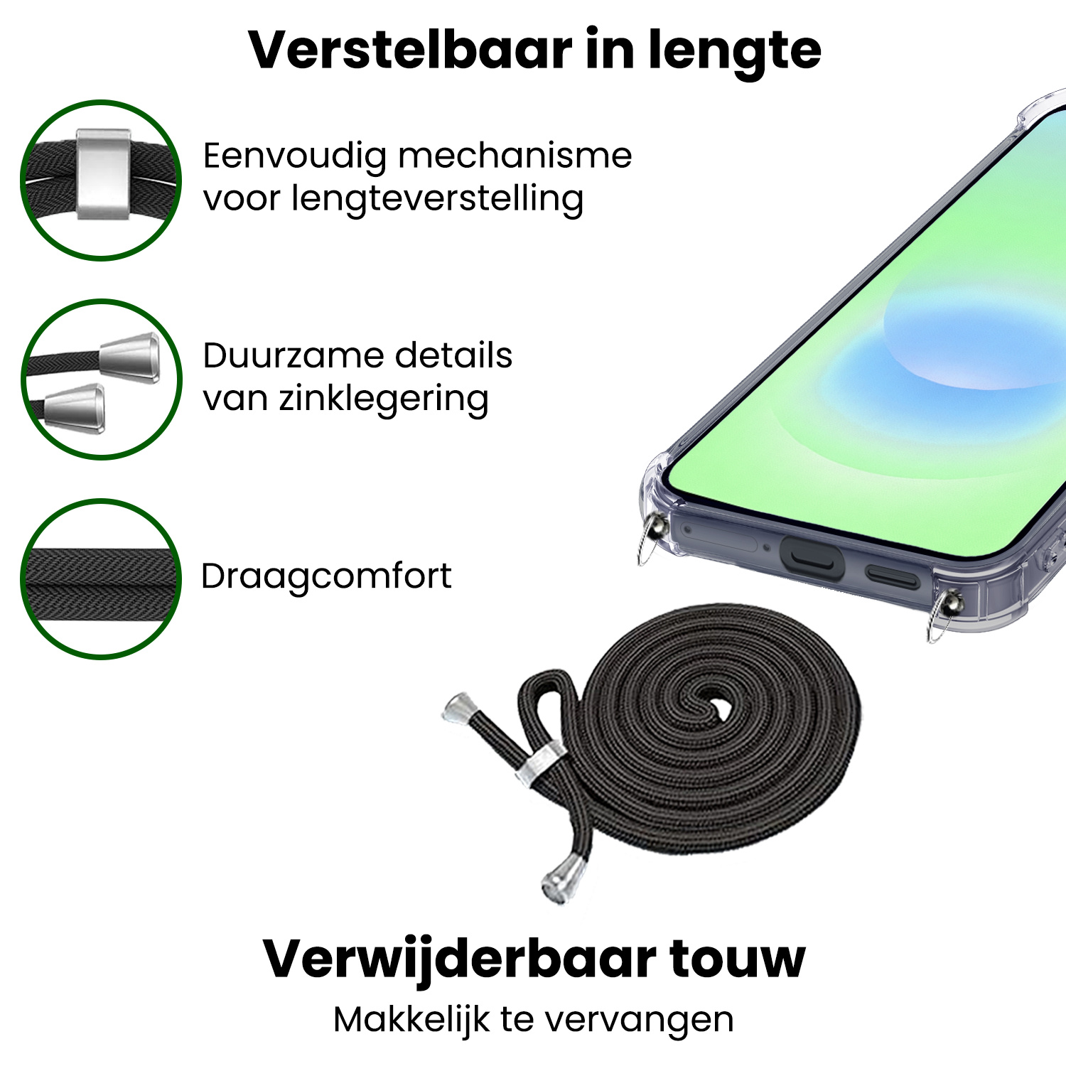 BASEY. BASEY. Samsung Galaxy A37 Hoesje Transparant Shockproof Met Zwart Koord