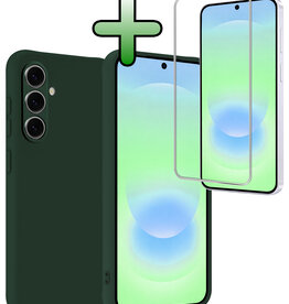 BASEY. BASEY. Samsung Galaxy A37 Hoesje Siliconen Met Screenprotector - Donkergroen