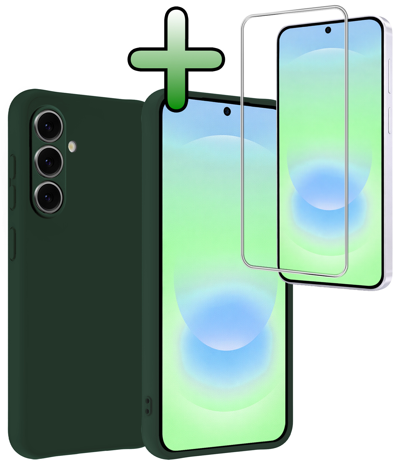 BASEY. BASEY. Samsung Galaxy A37 Hoesje Siliconen Met Screenprotector - Donkergroen