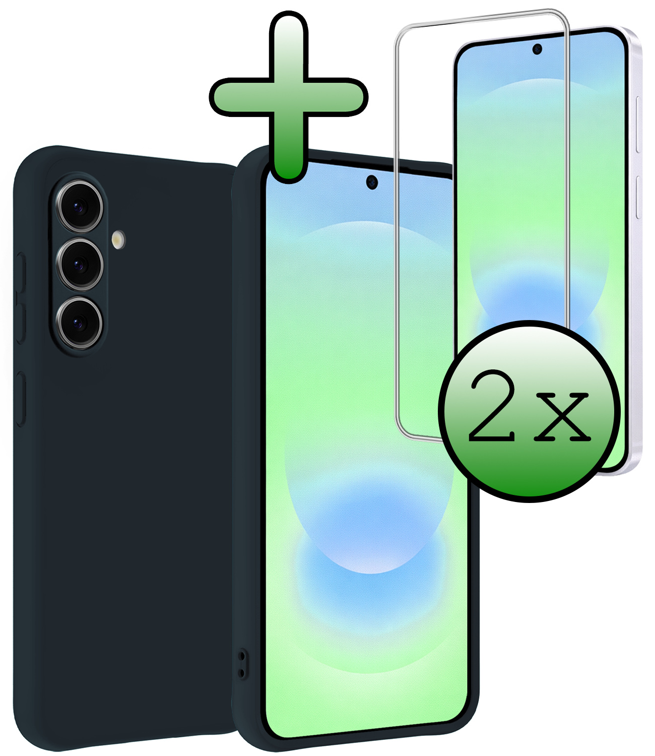 BASEY. BASEY. Samsung Galaxy A37 Hoesje Siliconen Met 2x Screenprotector - Donkerblauw