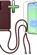 BASEY. BASEY. Samsung Galaxy A37 Hoesje Pashouder met Koord Met Screenprotector - Aubergine