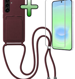 BASEY. BASEY. Samsung Galaxy A37 Hoesje Pashouder met Koord Met Screenprotector - Aubergine